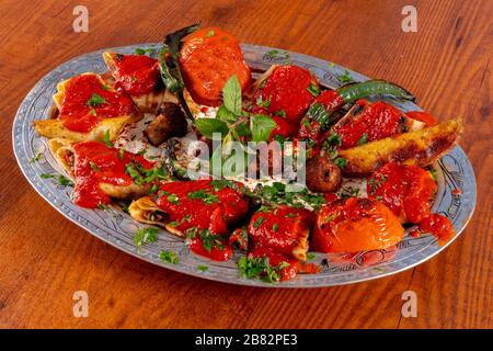 Turkish meat dinner Beyti kebab stock photo Stock Photo