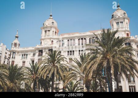 The Big and Famous Carbonell House (Casa Carbonell) at Paseo de la Explanada with Palm Trees Stock Photo