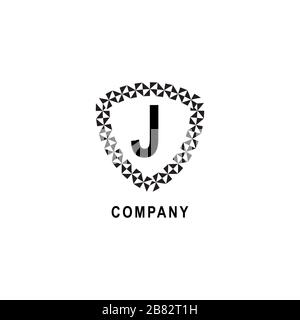 Letter J alphabetic logo deisgn template. Geometric shield sign illustration isolated on white background. Insurance company logo concept. Stock Vector