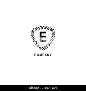 Letter E alphabetic logo deisgn template. Geometric shield sign illustration. Insurance company logo concept isolated on white background. Stock Vector