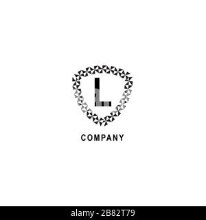 Letter L alphabetic logo deisgn template. Insurance company logo concept. Geometric shield sign illustration isolated on white background. Stock Vector