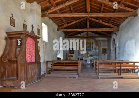 The interior of a small church in Veroli, a medieval village in central Italy Stock Photo