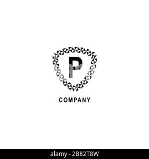 Letter P alphabetic logo deisgn template. Insurance company logo concept  isolated on white background. Geometric shield sign illustration. Stock Vector