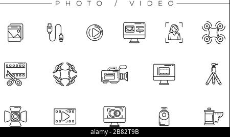 Set of Photo and Video icons is one of the modern line icons sets on the theme of Freelance Professions. Stock Vector