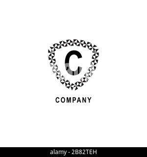 Letter C alphabetic logo deisgn template. Insurance company logo concept isolated on white background. Geometric shield sign illustration. Stock Vector