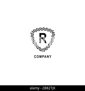 Letter R alphabetic logo deisgn template. Insurance company logo concept  isolated on white background. Geometric shield sign illustration. Stock Vector