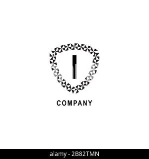 Letter I alphabetic logo deisgn template. Insurance company logo concept. Geometric shield sign illustration isolated on white background. Stock Vector