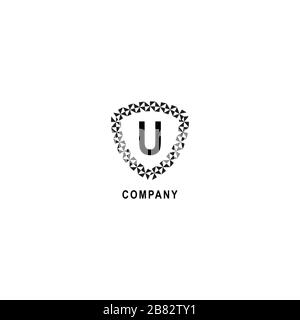 Letter U alphabetic logo deisgn template. Geometric shield sign illustration isolated on white background. Insurance company logo concept. Stock Vector