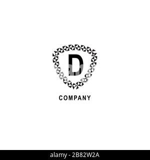 Letter D alphabetic logo deisgn template. Geometric shield sign illustration. Insurance company logo concept isolated on white background. Stock Vector