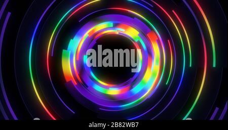 Abstract colorful rainbow light streaks background. Simple clean symmetrical geometric lines. Soft glow. Graphics backdrop element for music, club, ba Stock Photo