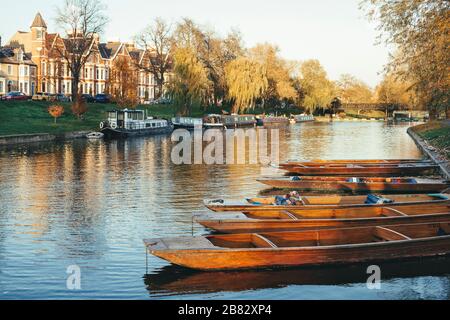 Punt Boats on River Cam, Cambridge, England, United Kingdom