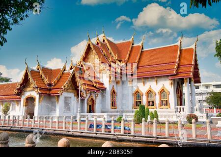 The Marble Temple, Wat Benchamabophit Dusitvanaram in Bangkok, Thailand Stock Photo