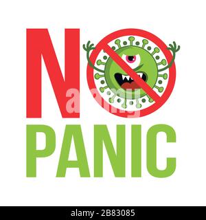 No Panic - STOP coronavirus (2019-ncov) - hand drawn cute virus or bacterium - Awareness lettering phrase. Coronavirus in China. Novel coronavirus (20 Stock Vector