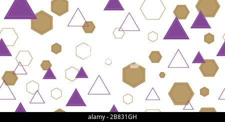 Seamless pattern from different triangles and hexagons. Cropped shapes. Vector illustration. Isolated elements on a white background. Stock Vector
