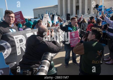 March 4, 2020 - A small  group of anti-abortion demonstrators rally in front of the U.S. Supreme Court, competing with a larger group of abortion rights demonstrators, as the court hears arguments in the June Medical v. Russo case.  Presented by the Center for Reproductive Rights, the case challenges a Louisiana law (Act 60) that would severely limit access to abortion in the state.  The Louisiana law is identical to a Texas law that was struck down by the Supreme Court in 2016.