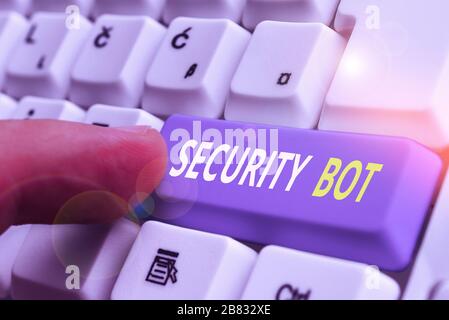 Text sign showing Security Bot. Business photo text software that performs an automated task over the Internet Stock Photo