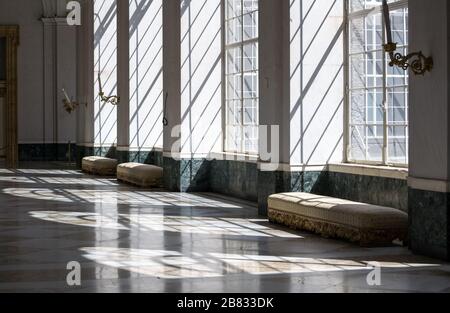 Royal palace of Naples, Campania, Italy, september 2017. Interior view of the baroque and neoclassic old and majestic Royal Palace Stock Photo