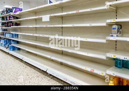 Empty supermarket shelves due to supply issues following Brexit and coronavirus, London, UK Stock Photo