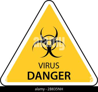 Yellow shield with a virus symbol and the text Virus Danger - Vector Stock Vector