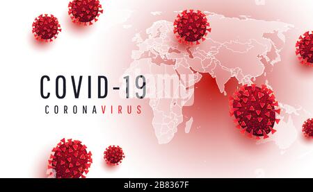 Novel Coronavirus, 2019-nCoV. Coronavirus outbreak from Italy. Spread of the epidemia coronavirus covid 19. World map of the world with outbreaks of coronavirus and virus molecule on a horizontal web banner Stock Vector