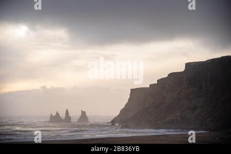The view from Vik, Iceland in February 2020. Stock Photo