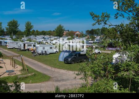 Camping-site on the Holnis peninsula on the Baltic Sea, Glücksburg, Schleswig-Holstein, North Germany, Stock Photo