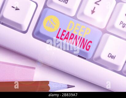 Text sign showing Deep Learning. Business photo text the collection of algorithms used in machine learning Stock Photo