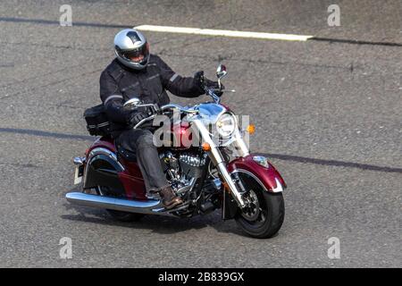 2009 Indian Cief roadmaster motorcycle rider; Vehicular traffic, two wheeled transport, modern vehicles, motorcycles, vehicle, roads, motorbikes bike riders motoring on the M6 motorway Chorley,  UK Stock Photo