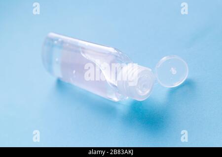 A transparent bottle of Alcohol-Based Hand Sanitizer Stock Photo
