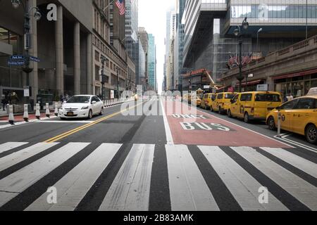42nd Street in Midtown Manhattan is almost completely empty of traffic due the COVID-19 pandemic, New York City, USA Stock Photo