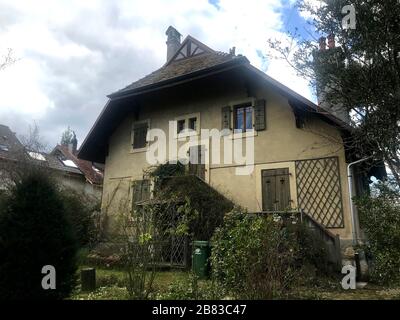 Geneva Switzerland . The dilapidated and somewhat weather beaten