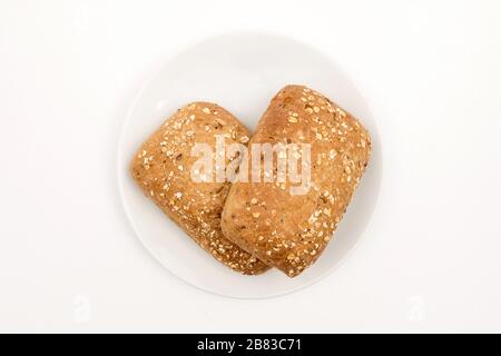 Homemade bread on a plate. Top view. Selective focus. Stock Photo