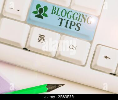 Text sign showing Blogging Tips. Business photo text Ideas on how improve the discussion or informational website Stock Photo