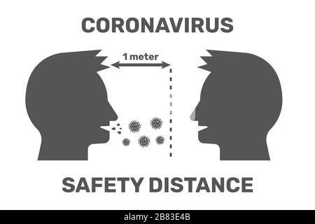 Prevention tips of coronavirus 2019 nCoV. More one meter distance between people, Concept of flu outbreak, public health risk, MERS- CoV, SARS-CoV Stock Vector