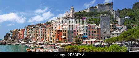 Panoramic view of Portovenere. Liguria, Italy Stock Photo