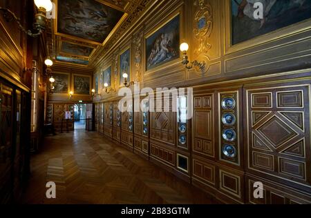 The Plates Gallery in Palace of Fontainebleau.Chateau de Fontainebleau.Seine-et-Marne.France Stock Photo
