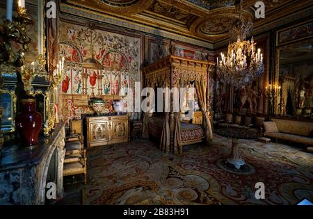 The bedroom of Anne of Austria, the wife of King Louis XIII in Pope's apartment.Palace of Fontainebleau.Seine-et-Marne.France Stock Photo