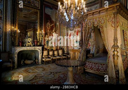 The bedroom of Anne of Austria, the wife of King Louis XIII in Pope's apartment.Palace of Fontainebleau.Seine-et-Marne.France Stock Photo