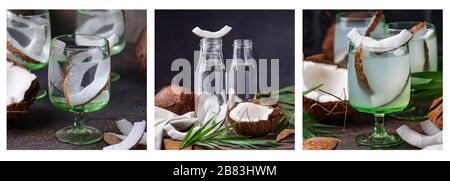 Assortment of coconut drinks. Food collage Stock Photo