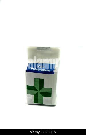 A White paper prescription bag isolated on a white background Stock Photo