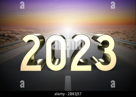2023 concept, road - 3D rendering Stock Photo