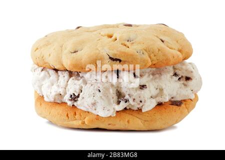 Single ice cream sandwich with homemade cookies isolated on a white background Stock Photo