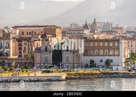 View over the old town of Palermo from the Ferry arriving to the port Stock Photo