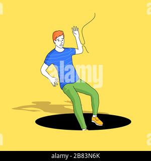 A man falls into a hole in the ground. People concept vector illustration Stock Vector