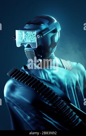 A futuristic looking space astronaut portrait. 3D illustration Stock Photo