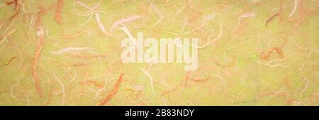 background of light green textured handmade mulberry paper, panoramic web banner Stock Photo