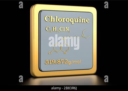 Chloroquine icon. Icon, chemical formula, molecular structure. 3D rendering Stock Photo