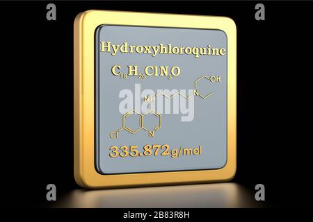 Hydroxychloroquine icon. Icon, chemical formula of HCQ, molecular structure. 3D rendering Stock Photo
