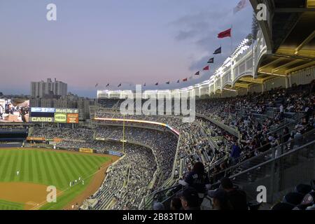 American baseball fans watching game at New York Yankees Stadium Stock Photo