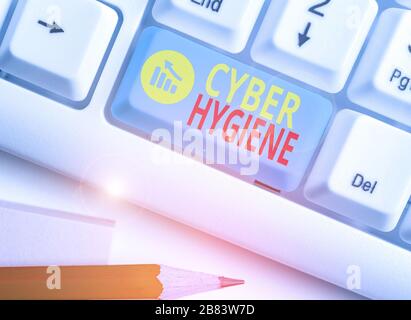 Text sign showing Cyber Hygiene. Business photo text steps that computer users take to improve their cyber security Stock Photo